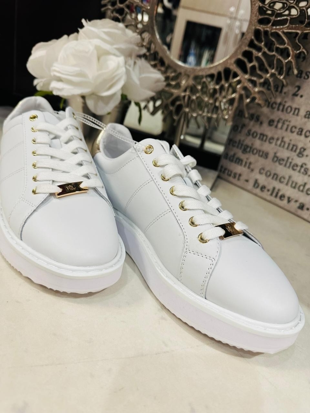 Lauren Ralph Lauren White Sneakers with Gold Accents - Picture 6 of 9